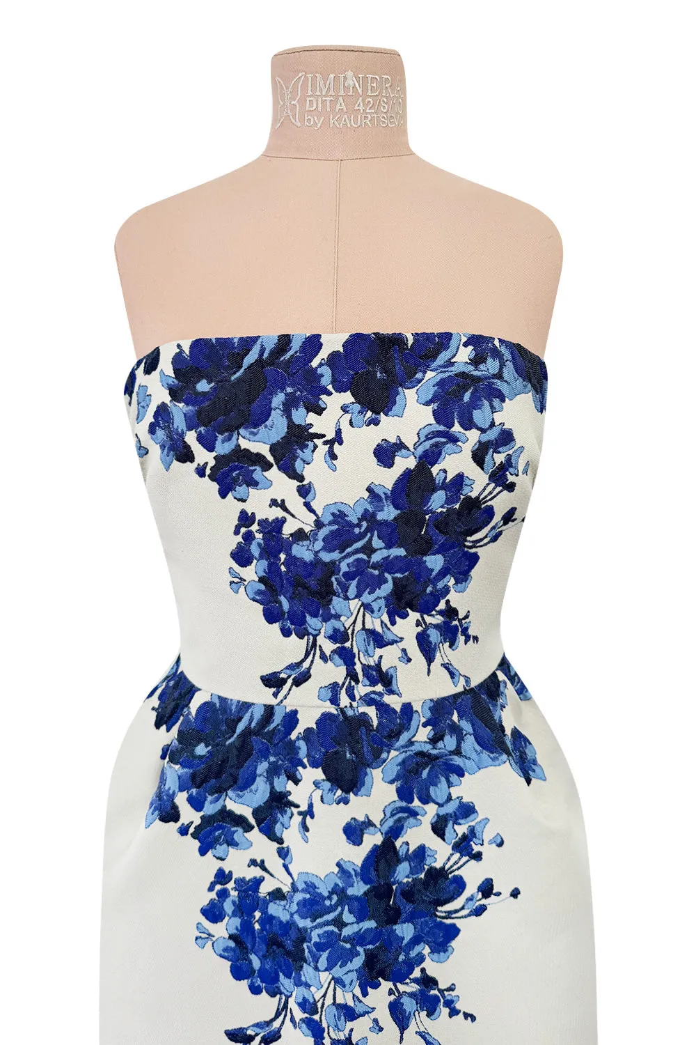 Valentino Fall 2013 by Maria Grazia Chiuri & Pierpaolo Piccioli Strapless Blue & White Dress - 14.5" W