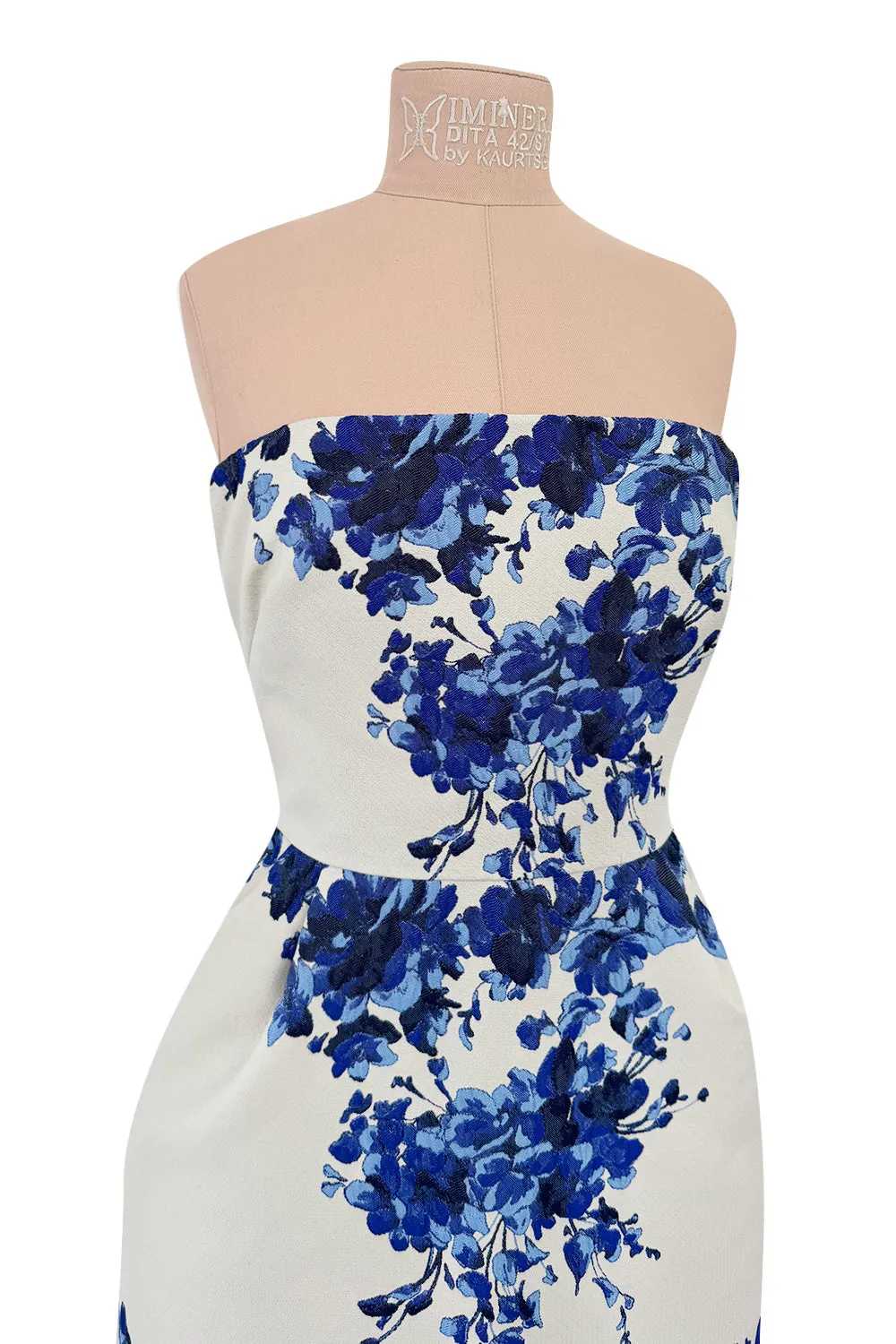 Valentino Fall 2013 by Maria Grazia Chiuri & Pierpaolo Piccioli Strapless Blue & White Dress - 14.5" W