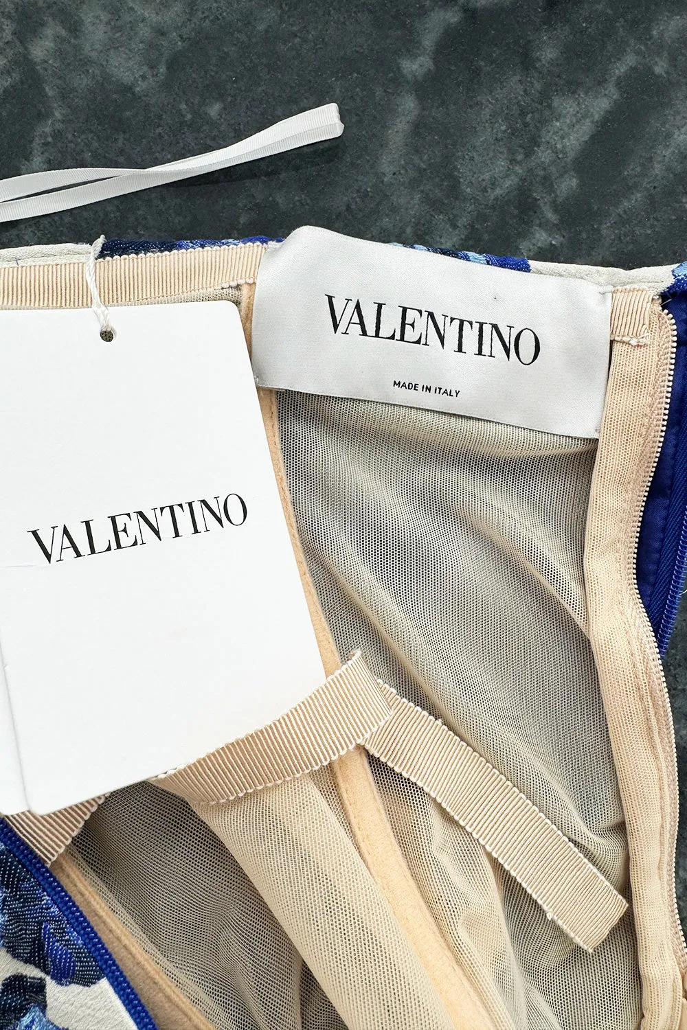 Valentino Fall 2013 by Maria Grazia Chiuri & Pierpaolo Piccioli Strapless Blue & White Dress - 14.5" W