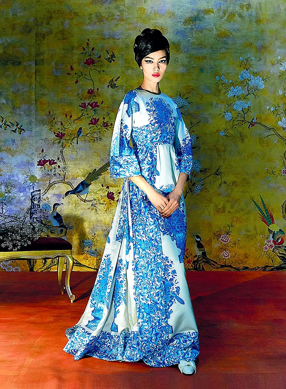 Valentino Fall 2013 by Maria Grazia Chiuri & Pierpaolo Piccioli Strapless Blue & White Dress - 14.5" W