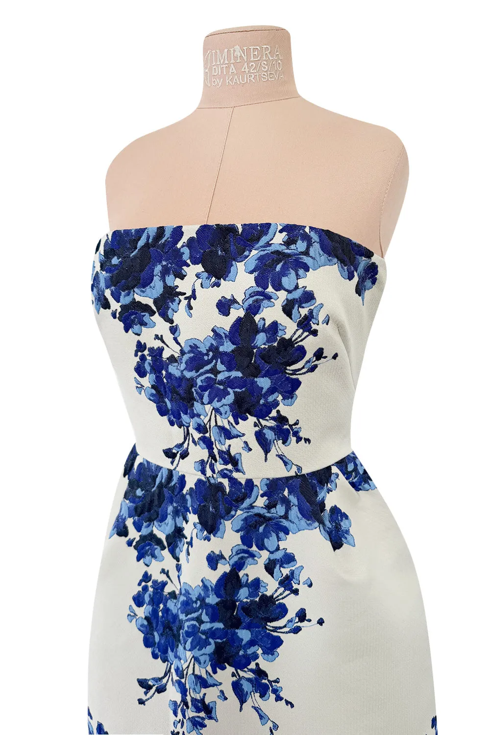 Valentino Fall 2013 by Maria Grazia Chiuri & Pierpaolo Piccioli Strapless Blue & White Dress - 14.5" W