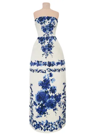 Valentino Fall 2013 by Maria Grazia Chiuri & Pierpaolo Piccioli Strapless Blue & White Dress - 14.5" W