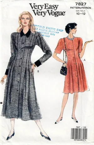 Very Easy Vogue 7827 Womens Fit & Flared Princess Dress 1990s Vintage Sewing Pattern Size 8 - 10 UNCUT Factory Folded