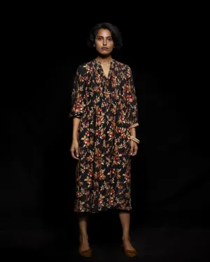 Viam   I   Black Floral Hand Printed Dress