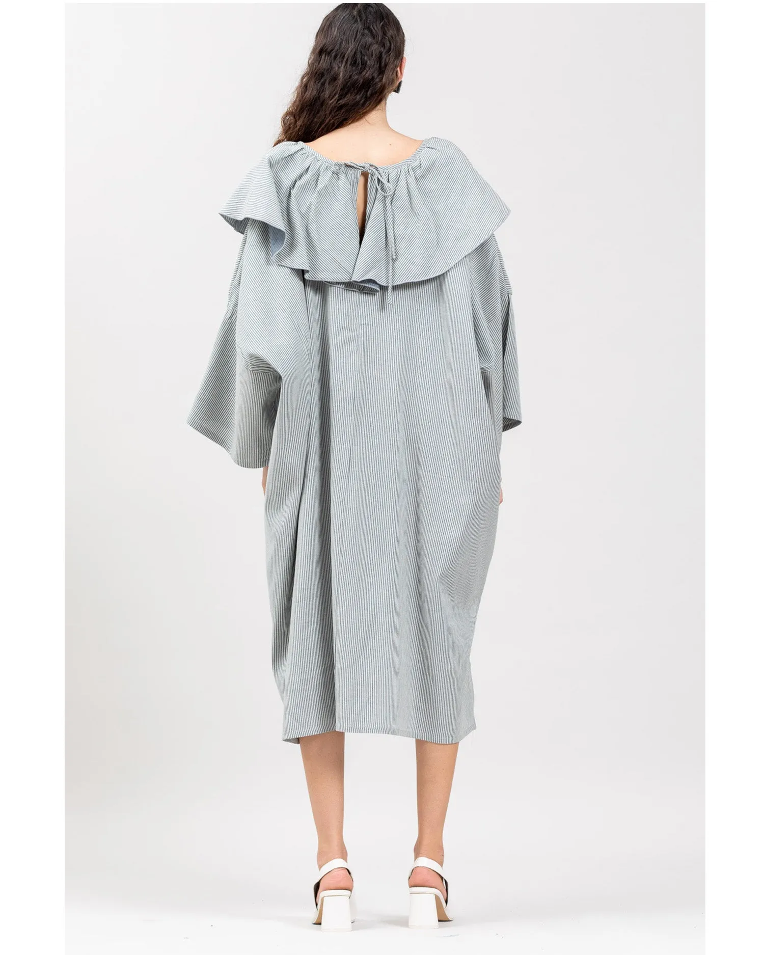 Victoria dress in indigo stripes