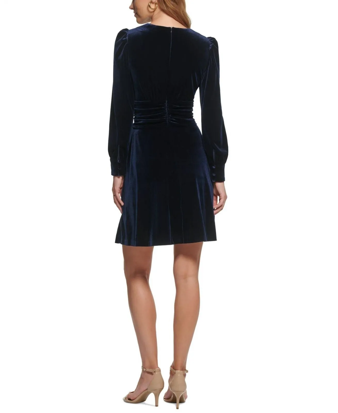 Vince Camuto Womens Ruched Velvet Twist-Front Dress VC1M2432 Navy Blue 0