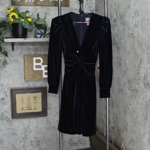 Vince Camuto Womens Ruched Velvet Twist-Front Dress VC1M2432 Navy Blue 0