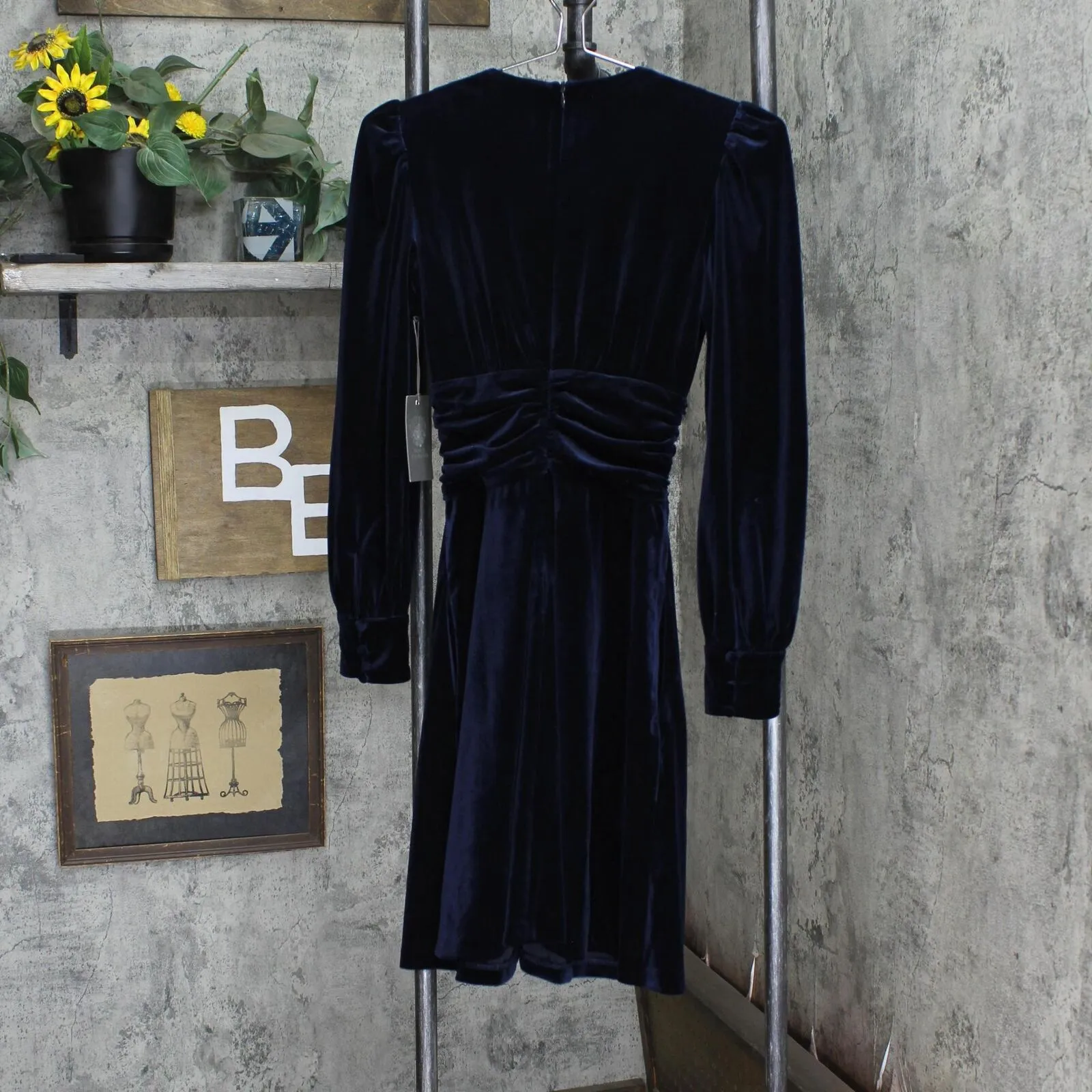 Vince Camuto Womens Ruched Velvet Twist-Front Dress VC1M2432 Navy Blue 0