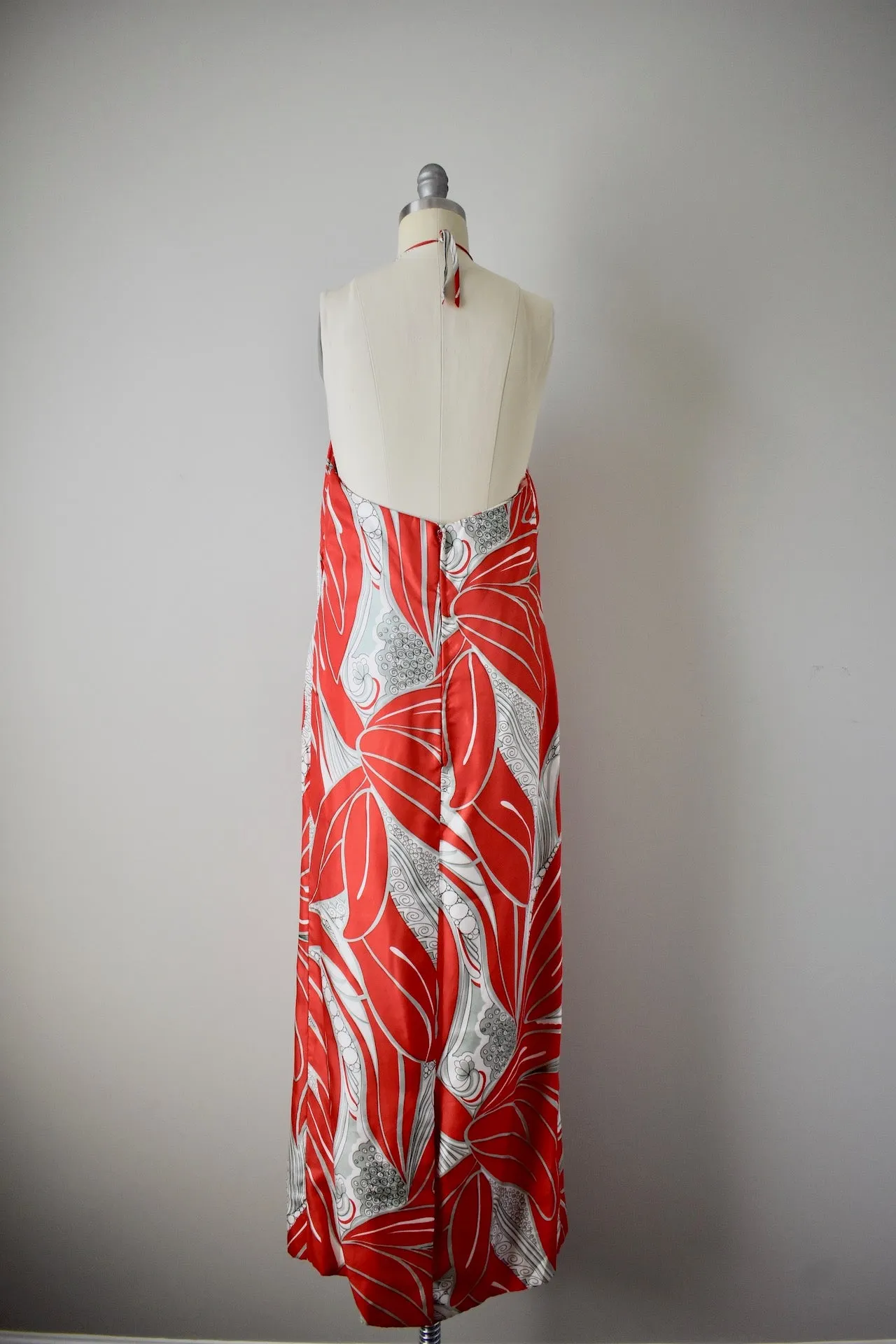 Vintage 1960s Natalie Collet Red Handkerchief Silk Halter Gown