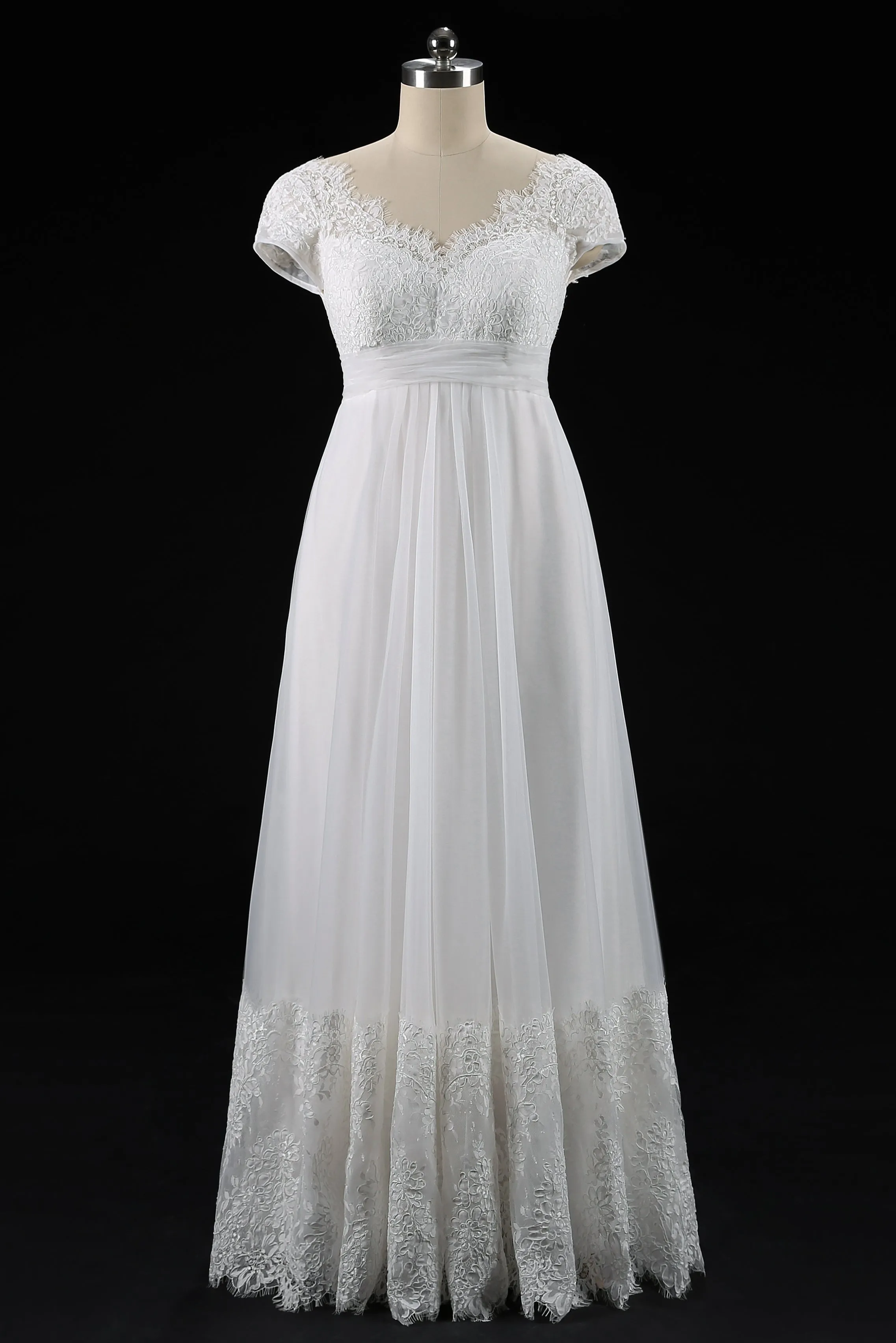 Vintage Empire Waist French Lace Tulle Wedding Dress COLETTE