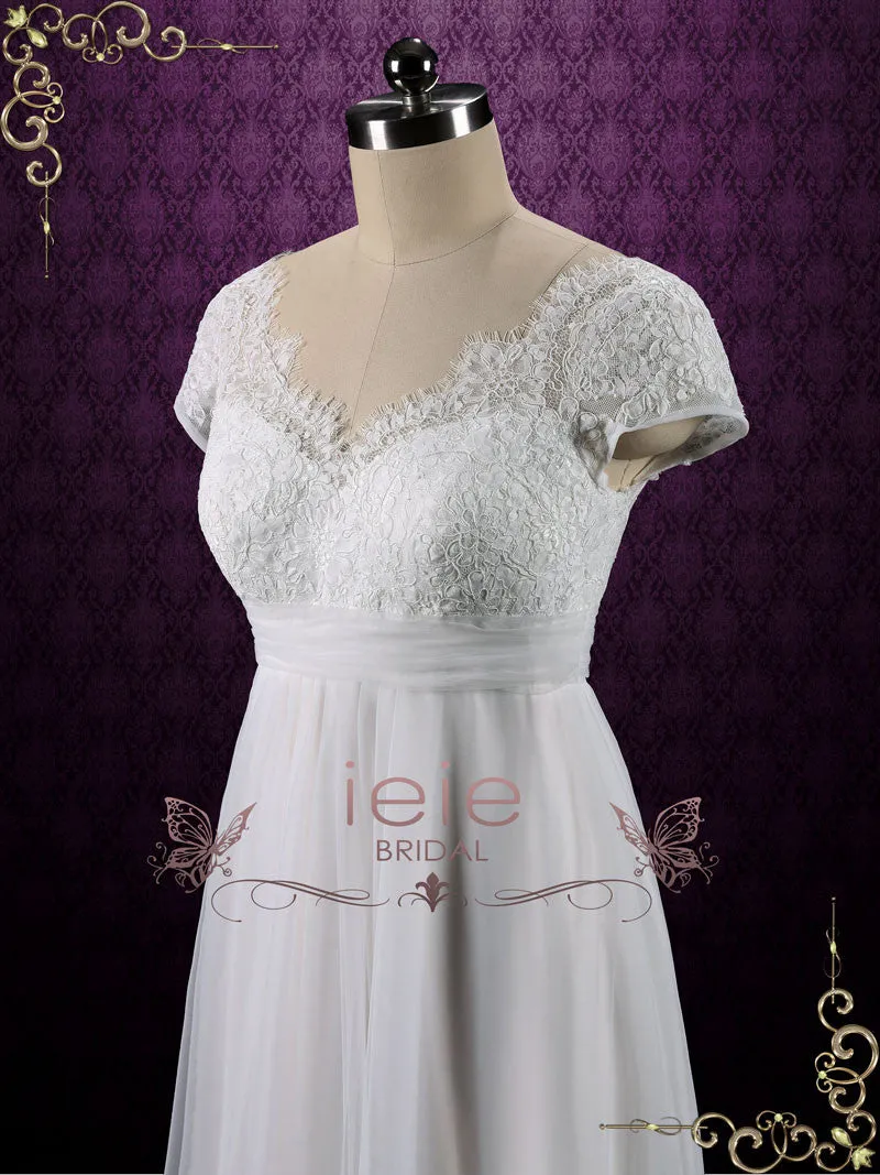 Vintage Empire Waist French Lace Tulle Wedding Dress COLETTE