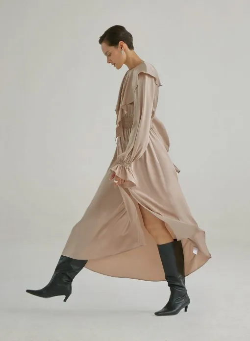 Vintage Frill Silk Maxi Slit Dress