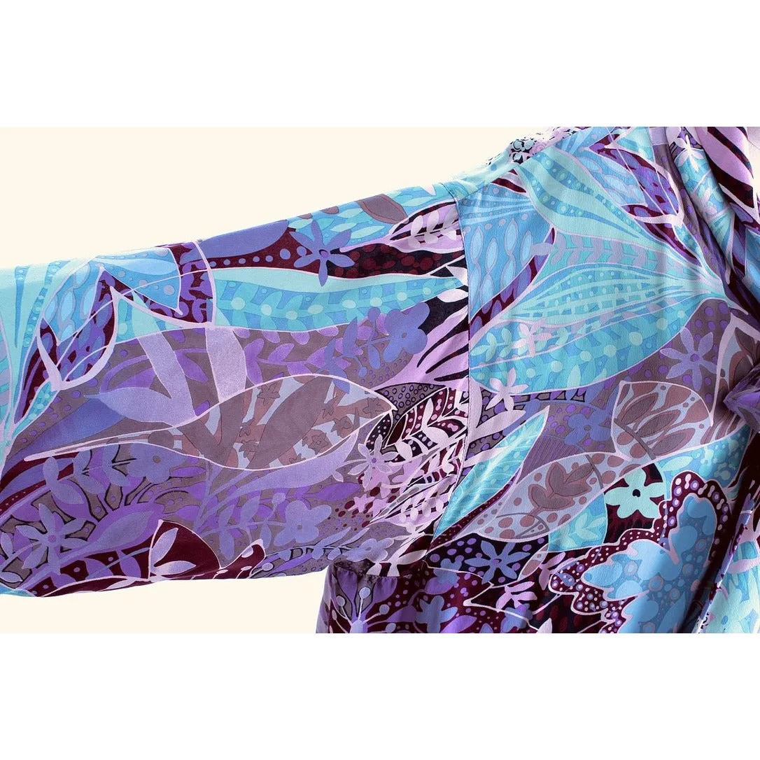 Vintage Jean Muir Dressing Gown Dress Silk Maxi Pink Turquoise Gorgeous o/s