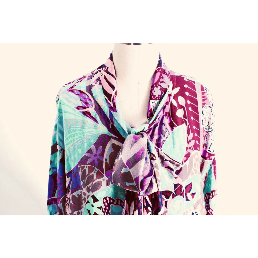 Vintage Jean Muir Dressing Gown Dress Silk Maxi Pink Turquoise Gorgeous o/s