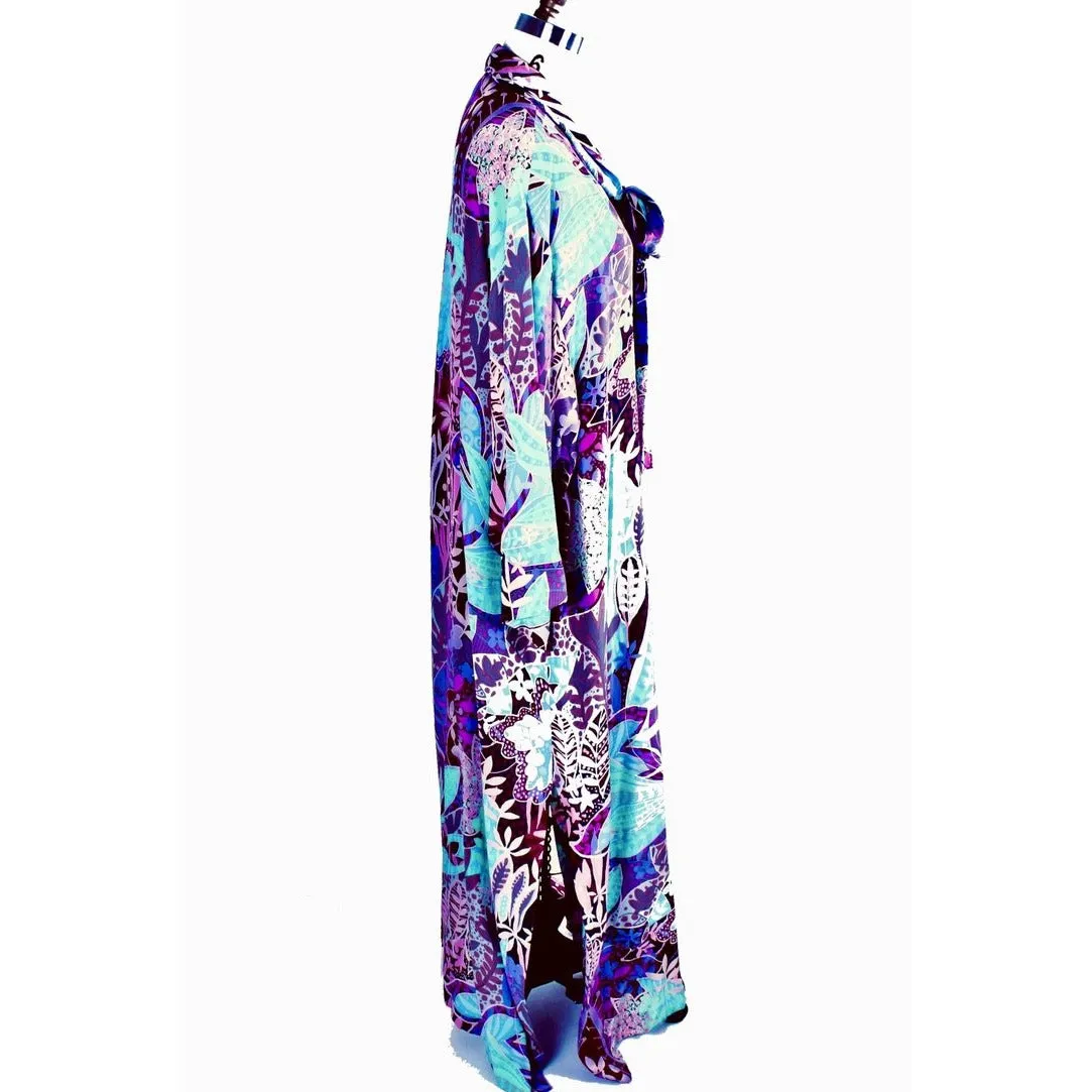 Vintage Jean Muir Dressing Gown Dress Silk Maxi Pink Turquoise Gorgeous o/s