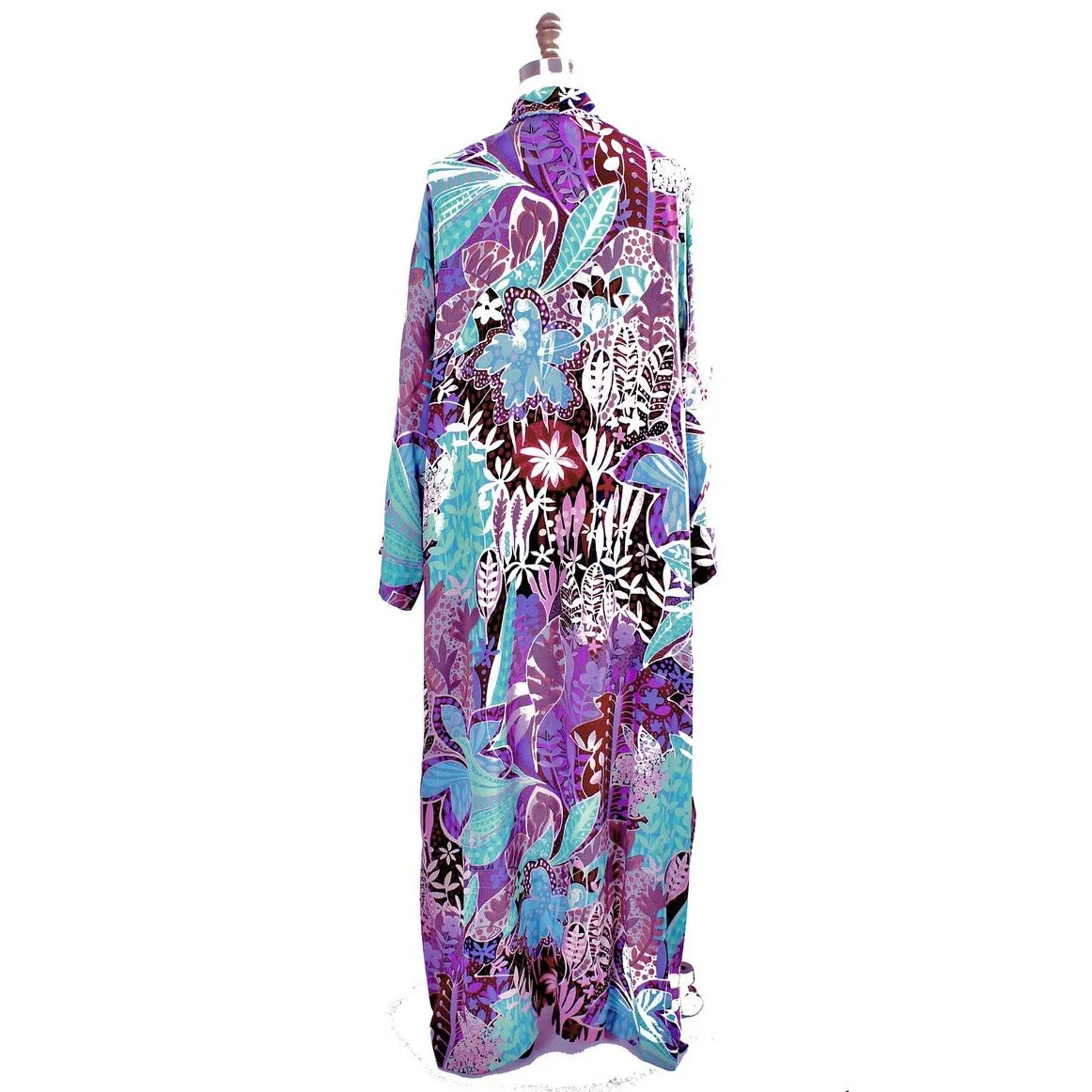 Vintage Jean Muir Dressing Gown Dress Silk Maxi Pink Turquoise Gorgeous o/s