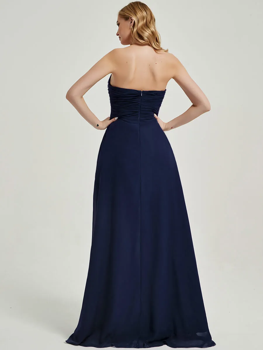 Vintage Mauve Strapless Floor-Length A-Line Bridesmaid Dress with Slit