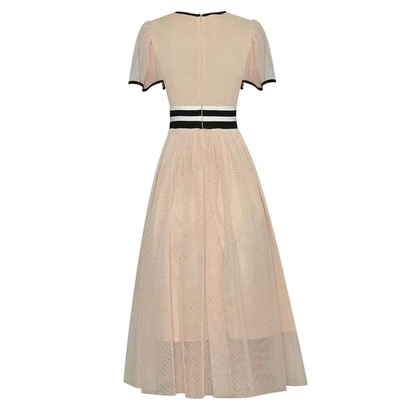 Vintage Sequins Embroidery Patchwork Lace Vintage Elegant Dress