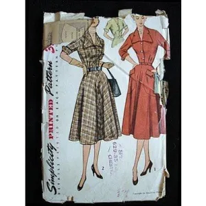 Vintage Sewing Pattern Simplicity #3691 Dress Gig Collar 1940S