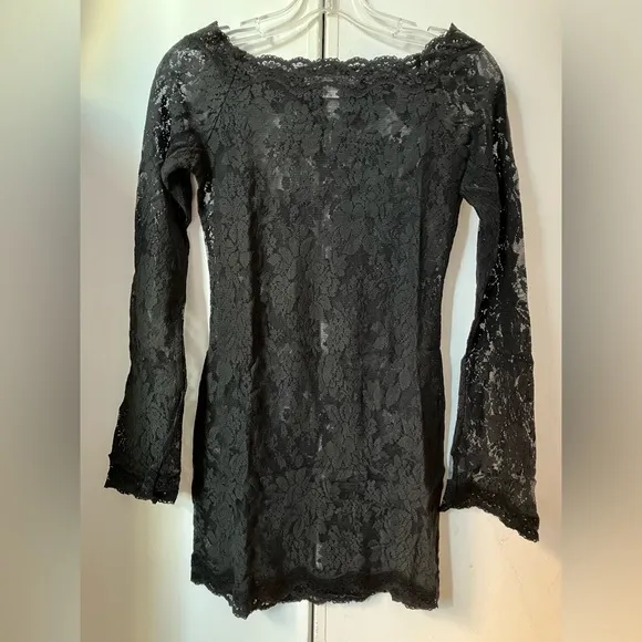 Vintage Victoria’s Secret Sheer Black Lace Long Sleeve Lingerie Dress