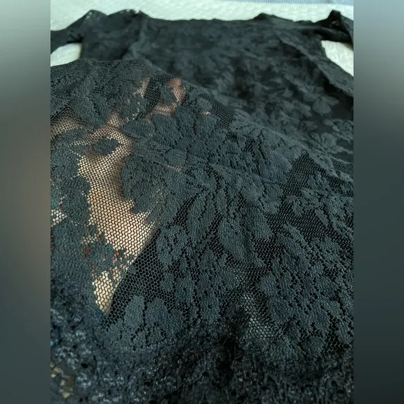 Vintage Victoria’s Secret Sheer Black Lace Long Sleeve Lingerie Dress