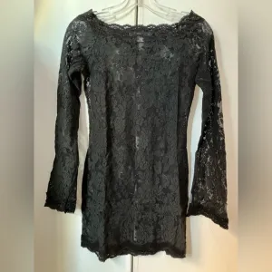 Vintage Victoria’s Secret Sheer Black Lace Long Sleeve Lingerie Dress