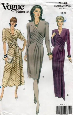Vogue 7939 Womens Draped Bodice Evening Dress 1990s Vintage Sewing Pattern Size 6 - 10 or 12 - 16 UNCUT Factory Folded