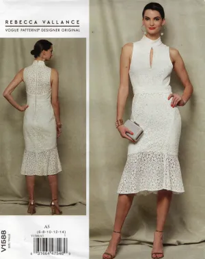 Vogue Designer Original V1588 REBECCA VALLANCE Womens Lined Evening Flounced Sheath Dress Out Of Print Sewing Pattern Size 6 - 14 UNCUT Factory Folded