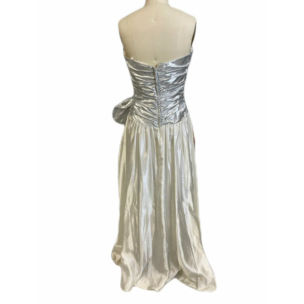 Vtg Nadine 70s Prom Queen Strapless  Metallic Silver/White  NWT S Maxi Elegant