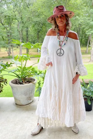 WC Off Shoulder Ruffles Eyelet Dress