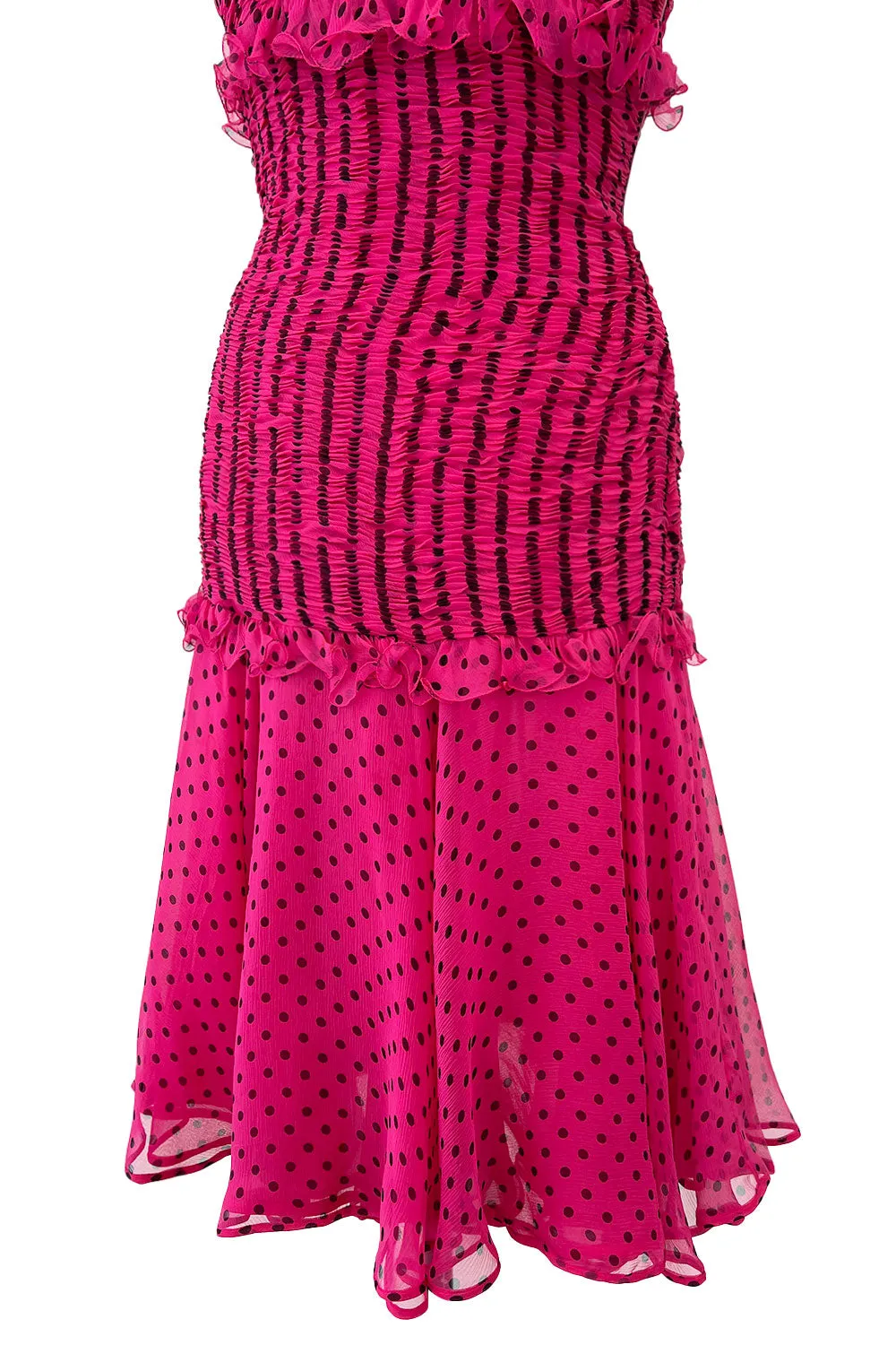 Well Documented Spring 1987 Valentino Original Strapless Pink & Black Silk Chiffon Dress