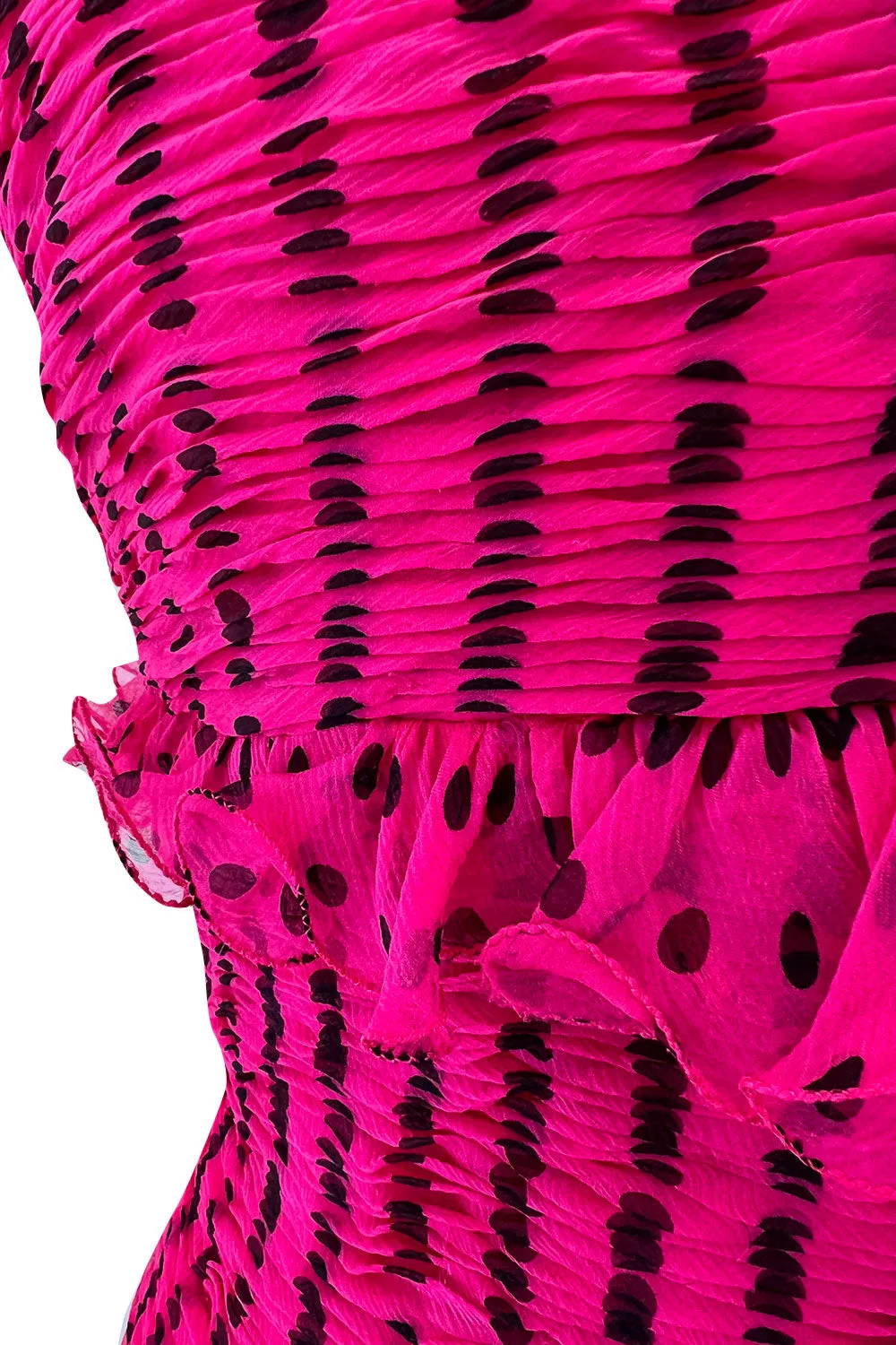 Well Documented Spring 1987 Valentino Original Strapless Pink & Black Silk Chiffon Dress