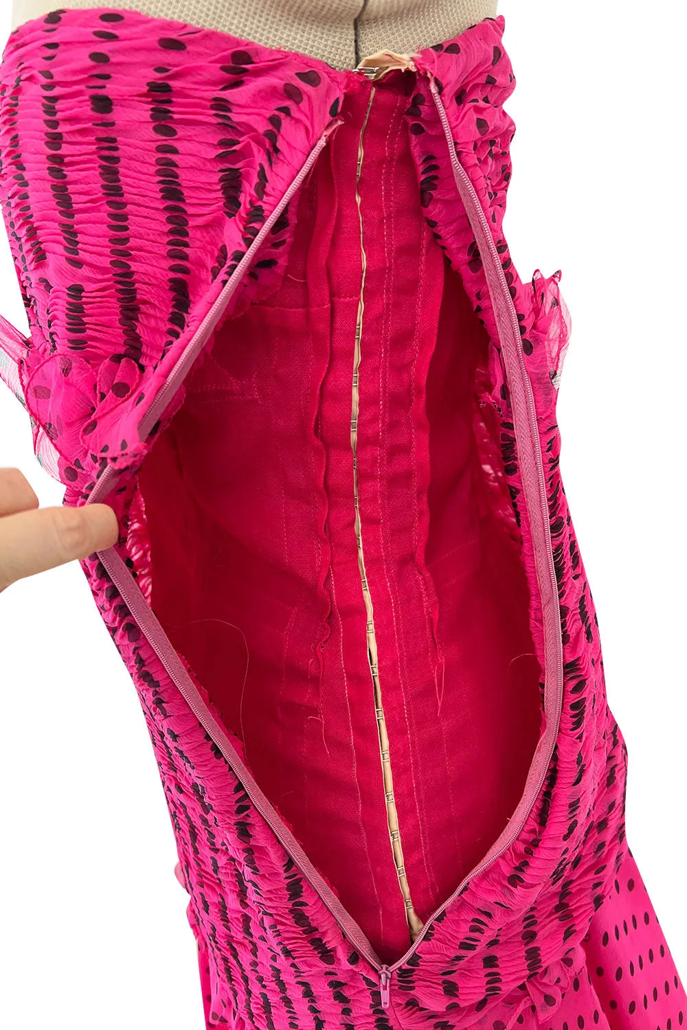 Well Documented Spring 1987 Valentino Original Strapless Pink & Black Silk Chiffon Dress