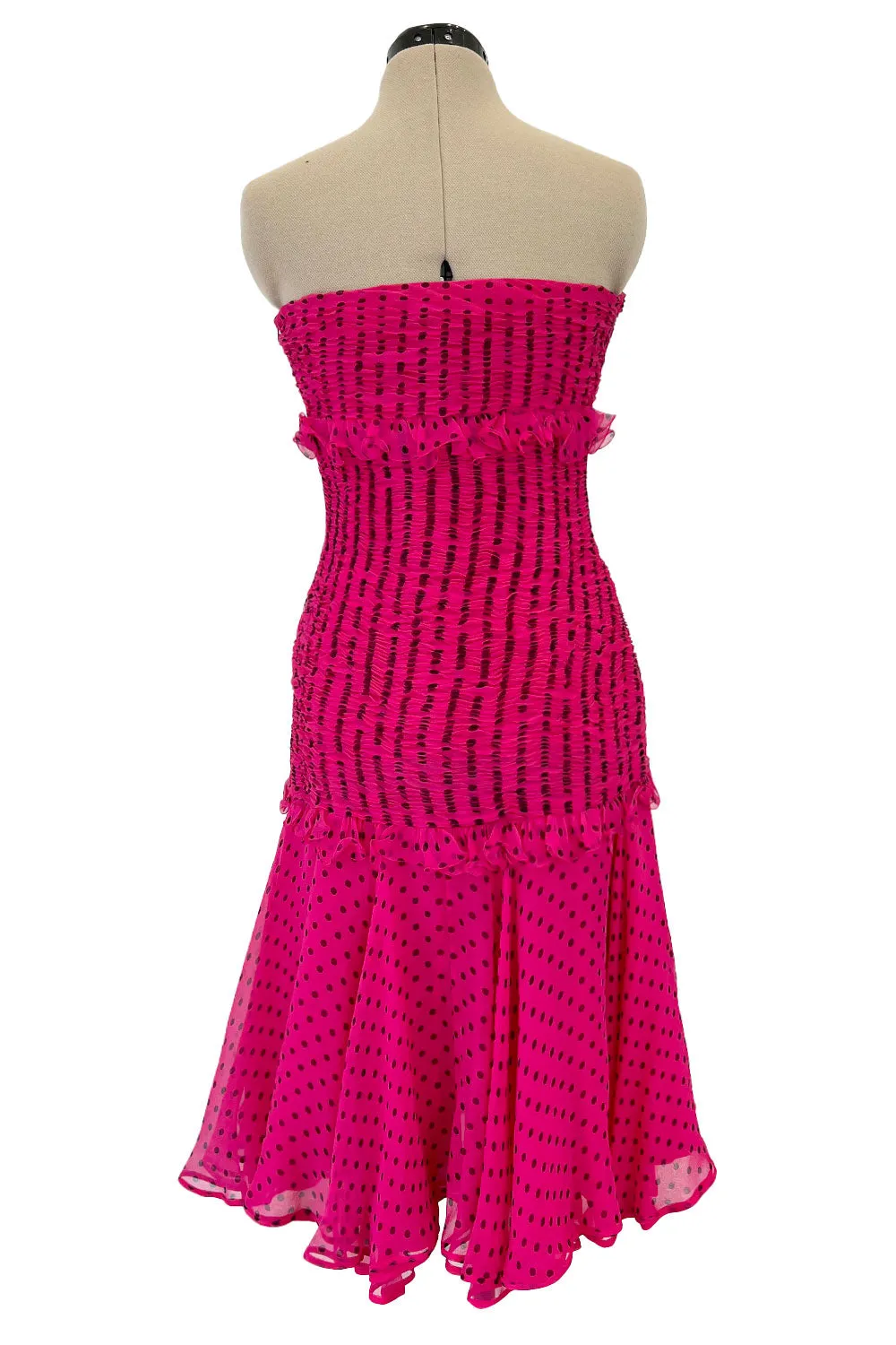 Well Documented Spring 1987 Valentino Original Strapless Pink & Black Silk Chiffon Dress
