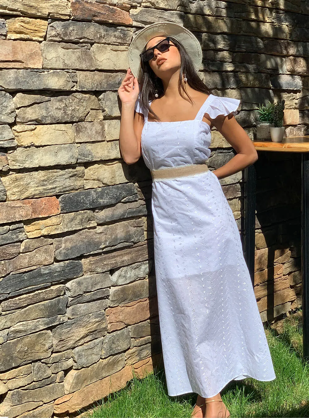White Broderie Anglaise Fit and Flare Maxi Dress