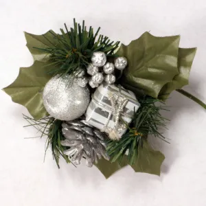 Winter Pick with Silver Pine Cone 6pcs