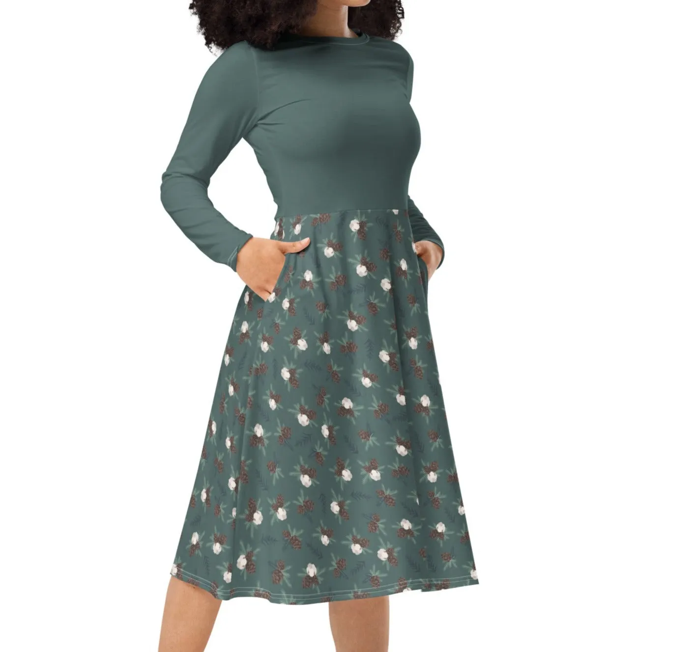 Winter Pinecone Midi Dress (S-6XL)