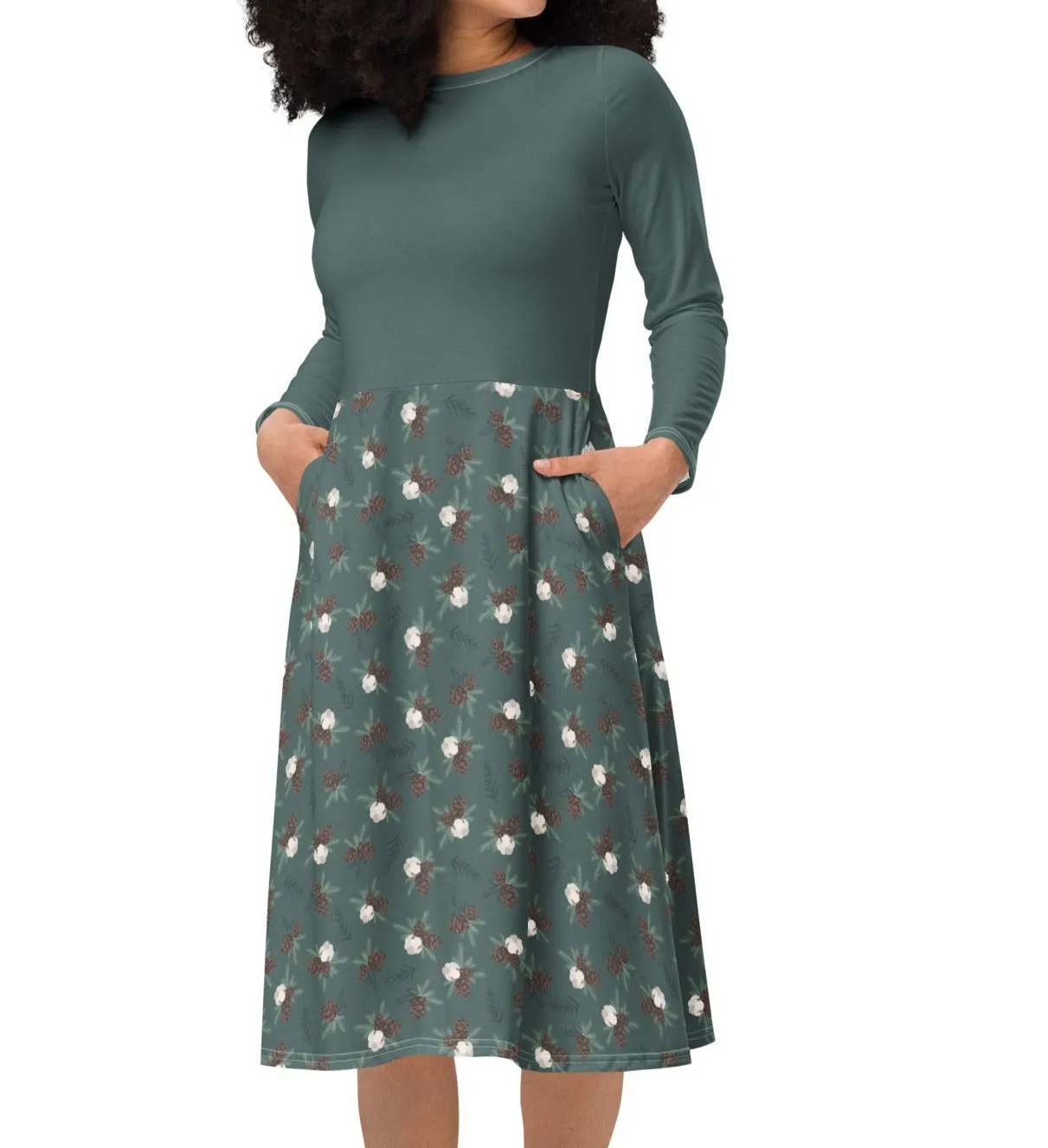 Winter Pinecone Midi Dress (S-6XL)