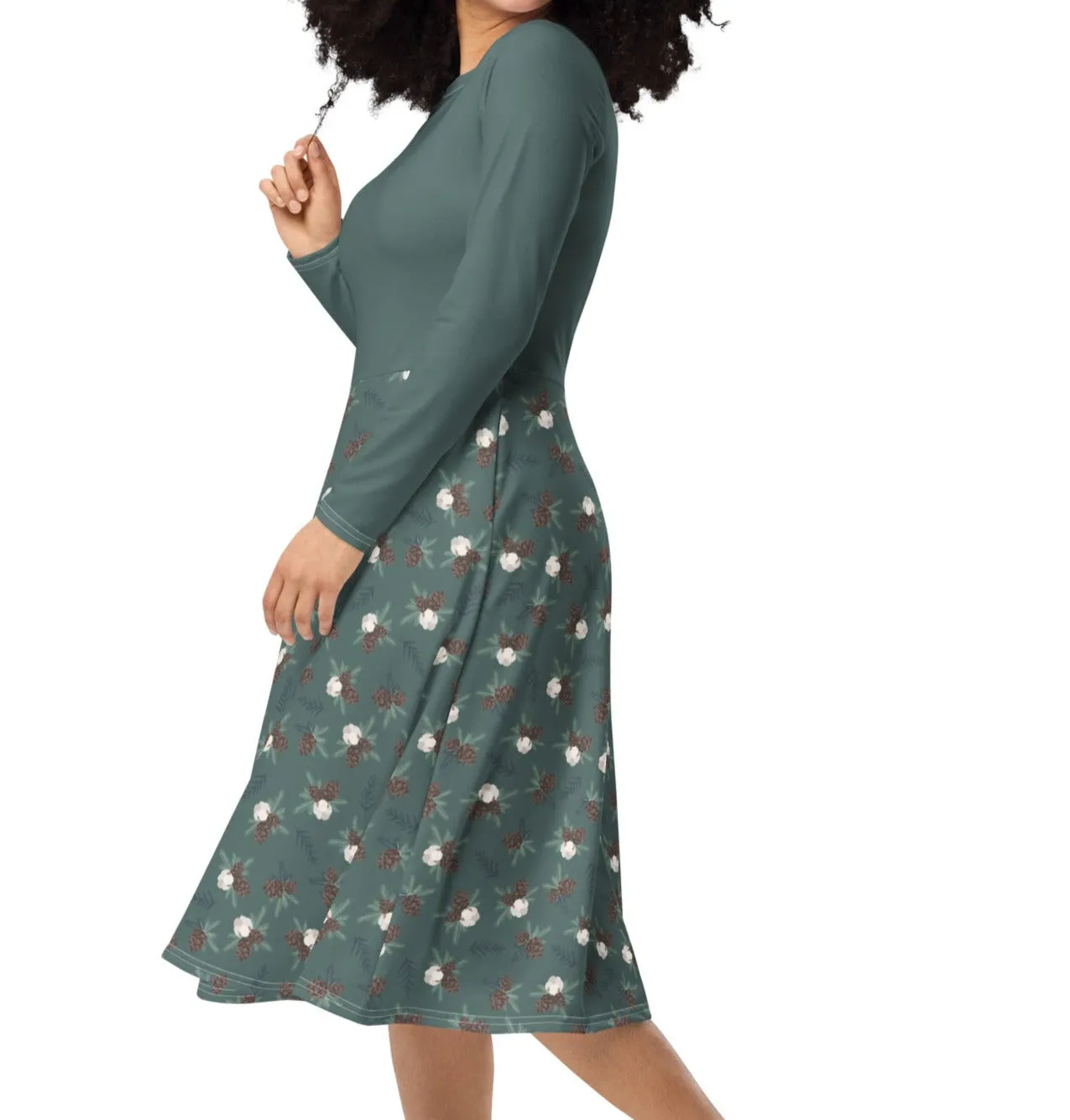 Winter Pinecone Midi Dress (S-6XL)