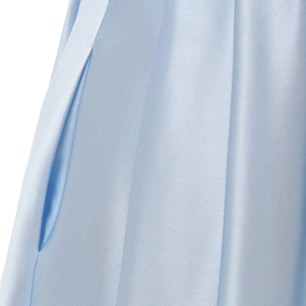 Women Long Prom Dress Satin A-Line with Beaded Belt Formal Evening Gown
