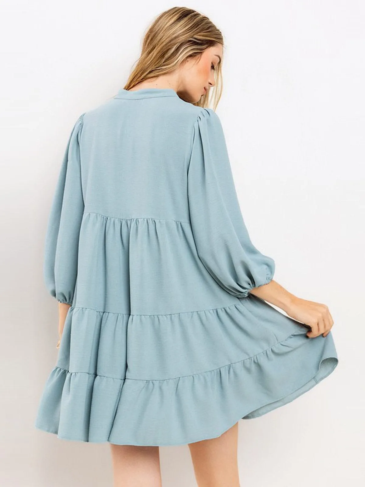 WOMEN'S 3/4 SLEEVE TIERED LOOSE FIT TUNIC MINI DRESS