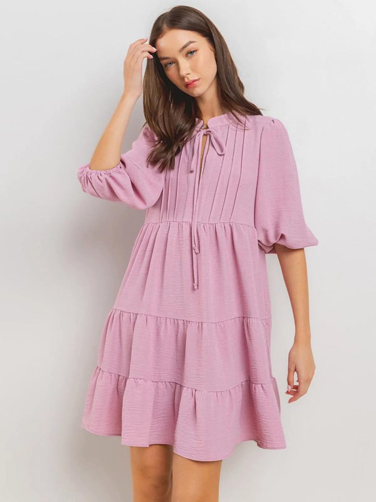 WOMEN'S 3/4 SLEEVE TIERED LOOSE FIT TUNIC MINI DRESS