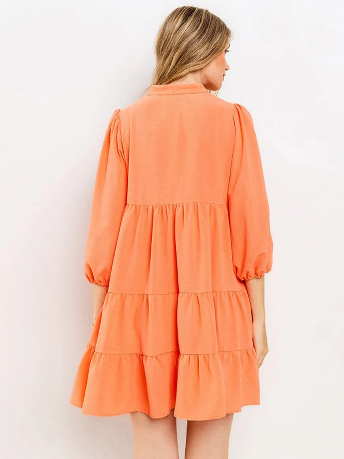 WOMEN'S 3/4 SLEEVE TIERED LOOSE FIT TUNIC MINI DRESS