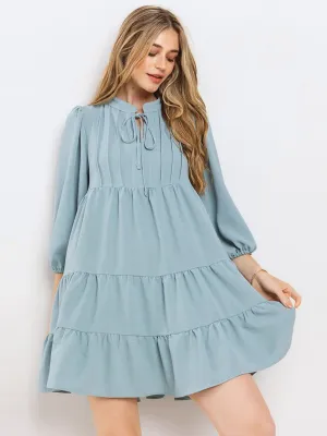 WOMEN'S 3/4 SLEEVE TIERED LOOSE FIT TUNIC MINI DRESS