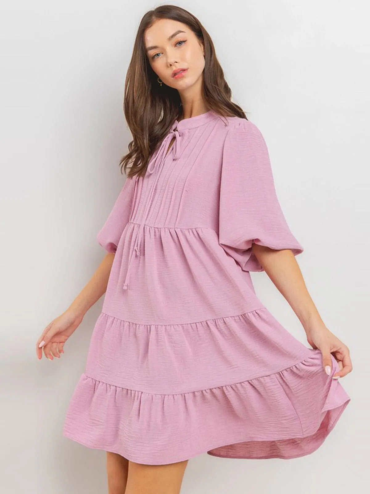 WOMEN'S 3/4 SLEEVE TIERED LOOSE FIT TUNIC MINI DRESS