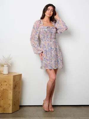 WOMEN'S LONG PUFF SLEEVE SMOCK FLORAL MINI DRESS