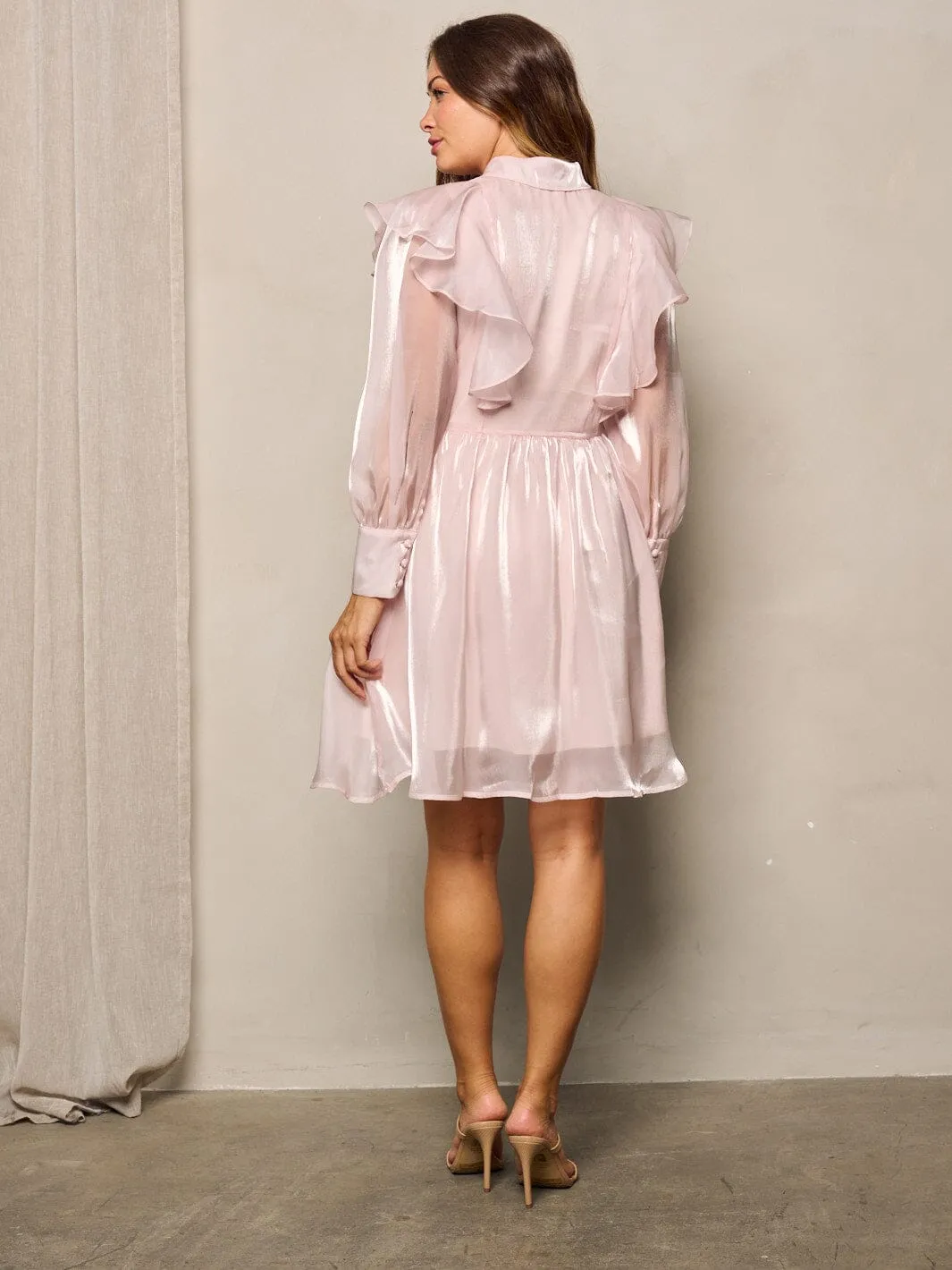WOMEN'S LONG SLEEVES BUTTON UP FIT & FLARE MINI DRESS