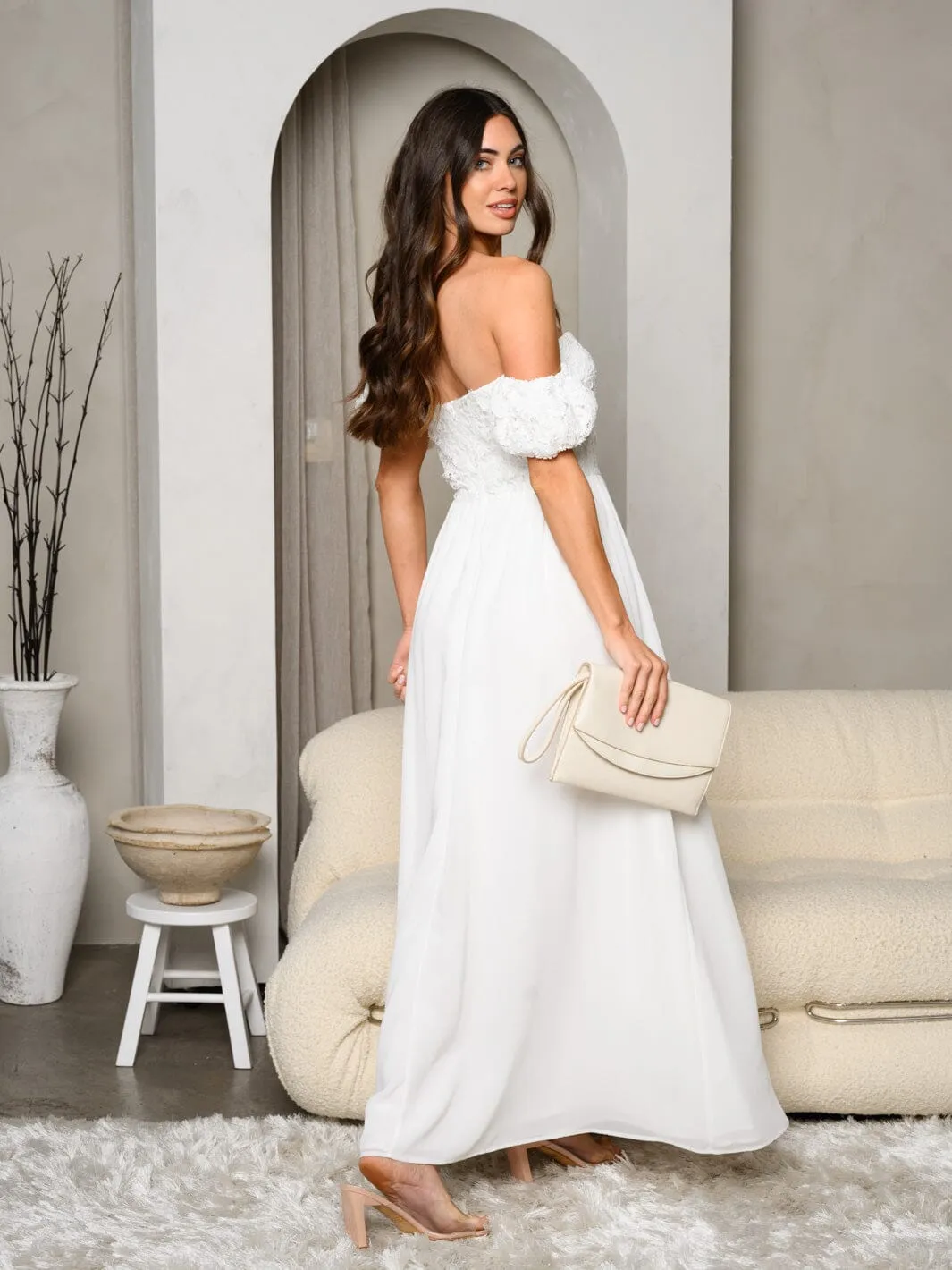 WOMEN'S OFF SHOULDER SIDE SLIT MAXI GOWN DRESS