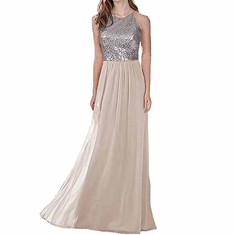 Womens Sequin Top Bridesmaid Dress Cocktail Party Swing Dresses