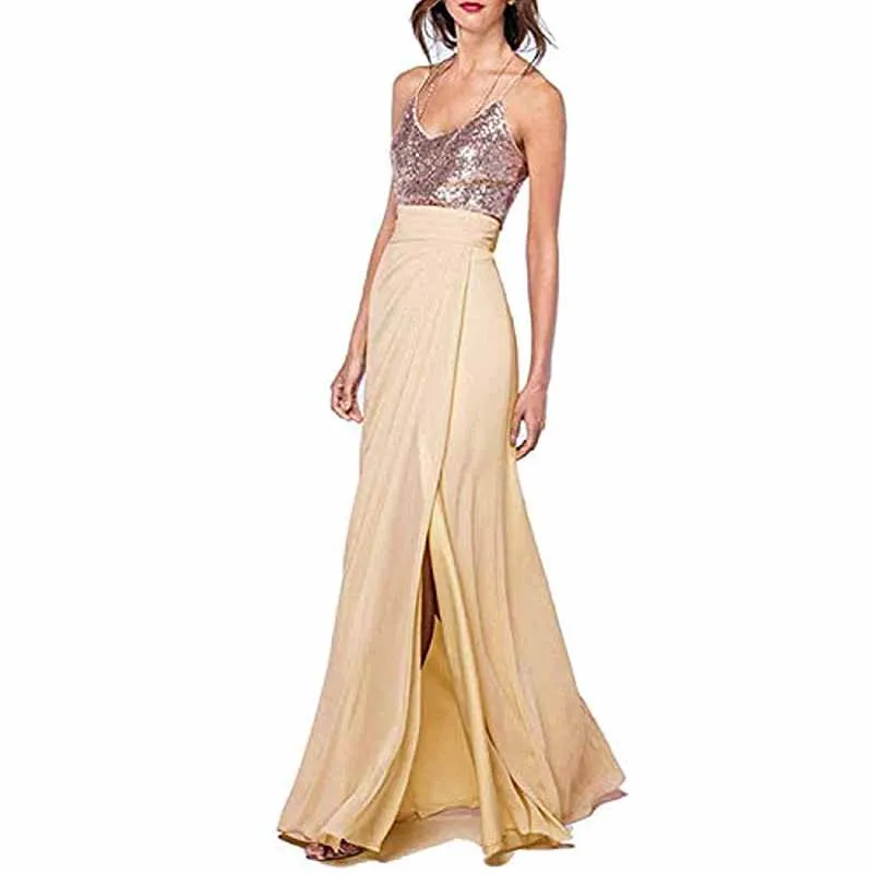 Womens Sequin Top Bridesmaid Dress Cocktail Party Swing Dresses